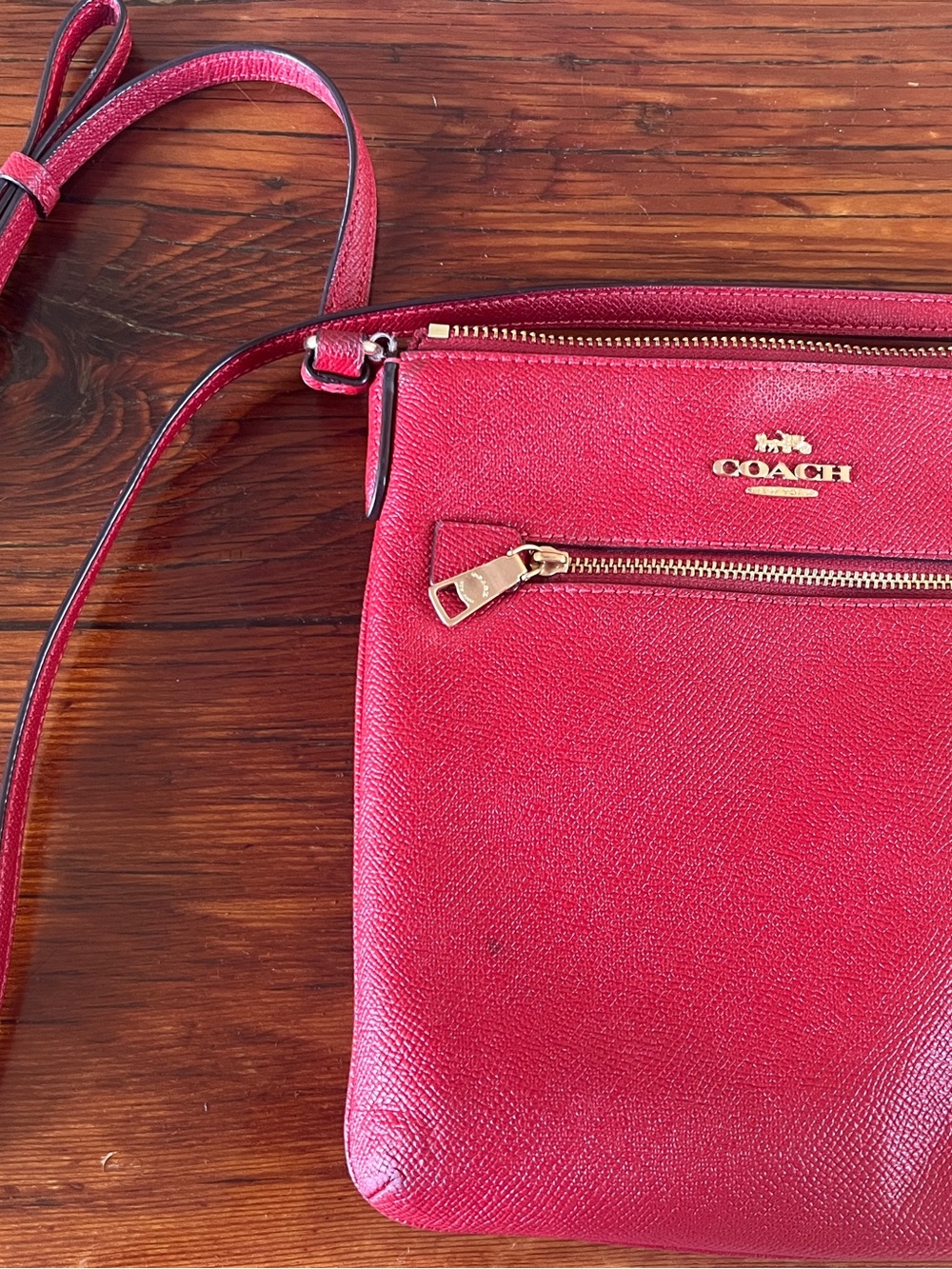Coach Pink-Red Crossbody Bag with Gold Hardware